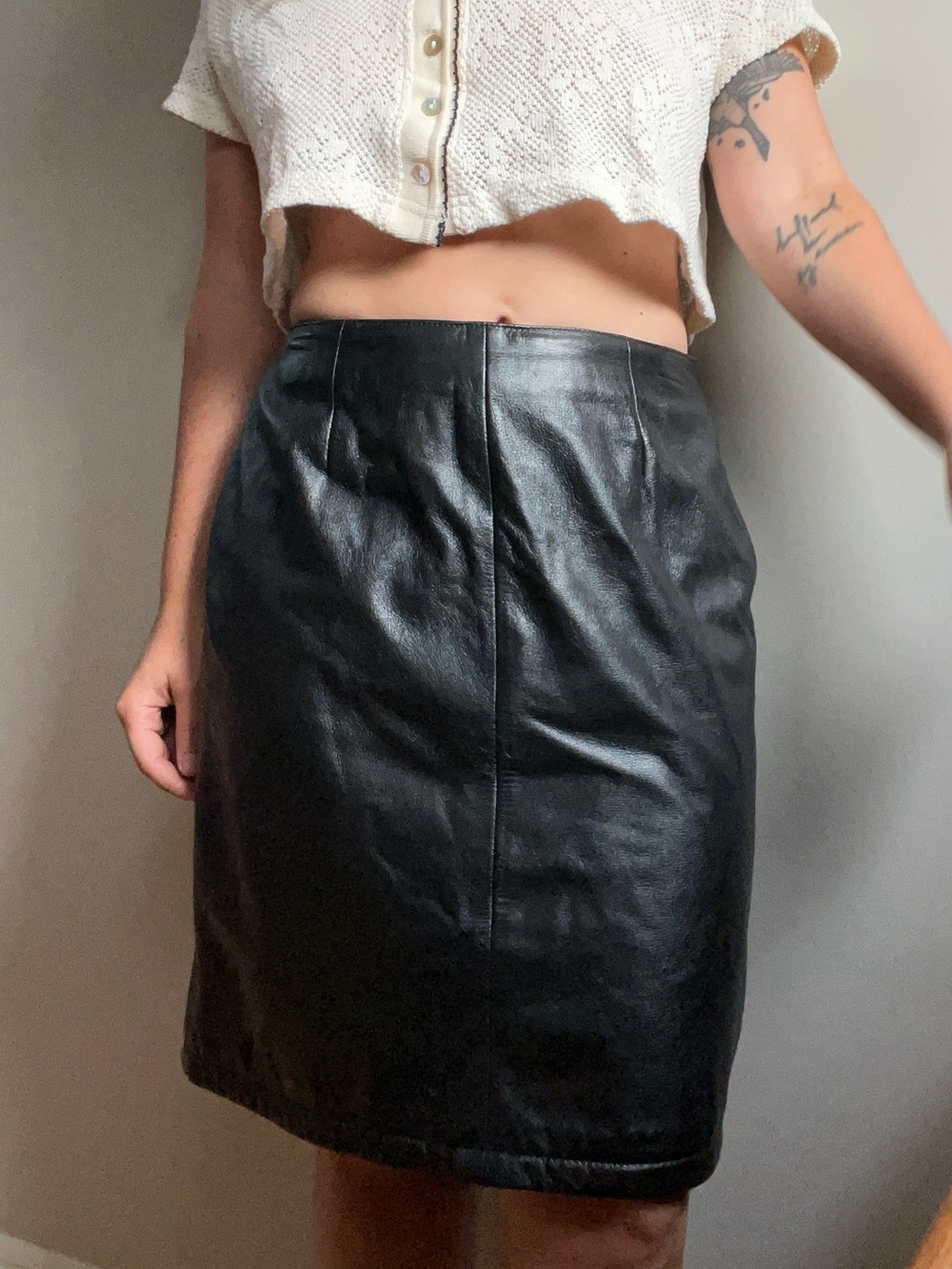 Black Leather Pencil Skirt - Classic Women's Skirt